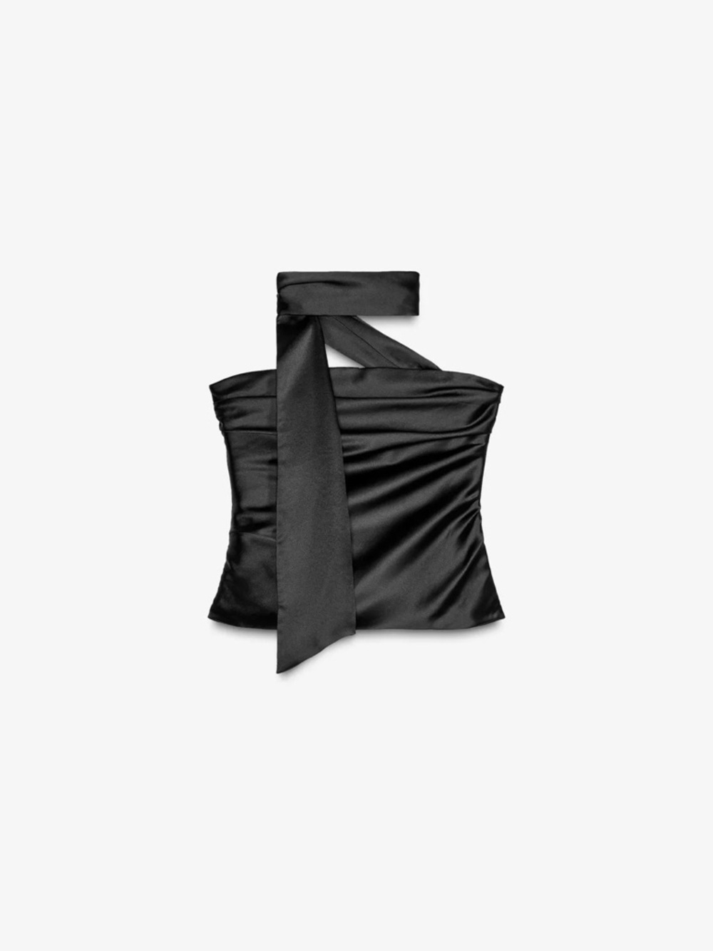 Zara Black Draped Satin Scarf Top. Size Medium.